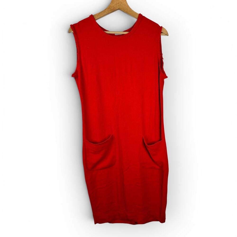 Raquel Allegra Size 0 XS Red Sleeveless Dress Raw Edge Detail Draped Designer